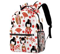 RODAILYCAY Kokeshi Japanese Dolls School Backpack for Men & Women, Travel Bag with Laptop Compartmen, Lightweight School Bookbag, Middle High School Backpack for Boys Girls