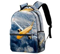 RODAILYCAY Laptop Backpack, Aviation Airplane with Sky Durable School Backpack for College High School, Water Resistant Travel Hiking Ruckpack