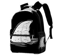 RODAILYCAY Laptop Backpack, Black and White Sharks Fin Triangular Pattern Durable School Backpack for College High School, Water Resistant Travel Hiking Ruckpack