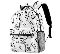 RODAILYCAY Laptop Backpack, Black White Music Notes Durable School Backpack for College High School, Water Resistant Travel Hiking Ruckpack