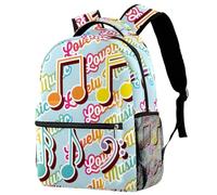 RODAILYCAY Laptop Backpack, Colorful Violin Key and Music Notes Set Durable School Backpack for College High School, Water Resistant Travel Hiking Ruckpack