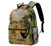 RODAILYCAY Laptop Backpack, Country Rooster Roads Durable School Backpack for College High School, Water Resistant Travel Hiking Ruckpack