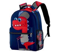 RODAILYCAY Laptop Backpack, Cute Cartoon Dinosaur Riding a Scooter Durable School Backpack for College High School, Water Resistant Travel Hiking Ruckpack