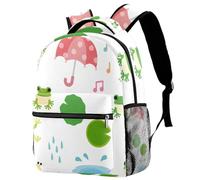 RODAILYCAY Laptop Backpack, Cute Frog Singing Durable School Backpack for College High School, Water Resistant Travel Hiking Ruckpack