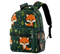 RODAILYCAY Laptop Backpack, Foxes Green Durable School Backpack for College High School, Water Resistant Travel Hiking Ruckpack