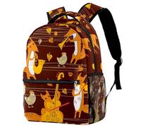 RODAILYCAY Laptop Backpack, Funny Foxes Play the Violin Cello Bird Cock Durable School Backpack for College High School, Water Resistant Travel Hiking Ruckpack