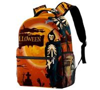 RODAILYCAY Laptop Backpack, Halloween Holiday Death Horror Poster Skull Ghost Durable School Backpack for College High School, Water Resistant Travel Hiking Ruckpack
