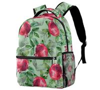 RODAILYCAY Laptop Backpack, Hand Painted Pomegranate Green Leaf Durable School Backpack for College High School, Water Resistant Travel Hiking Ruckpack