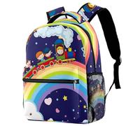 RODAILYCAY Laptop Backpack, Kids Taking a Train over the Rainbow Durable School Backpack for College High School, Water Resistant Travel Hiking Ruckpack