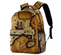 RODAILYCAY Laptop Backpack, Map Treasure Island Durable School Backpack for College High School, Water Resistant Travel Hiking Ruckpack