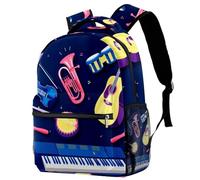 RODAILYCAY Laptop Backpack, Music Instrument Guitar Violin Drum Jazz Durable School Backpack for College High School, Water Resistant Travel Hiking Ruckpack