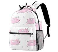 RODAILYCAY Laptop Backpack, Pink Pig Unicorn Pattern Flying Durable School Backpack for College High School, Water Resistant Travel Hiking Ruckpack