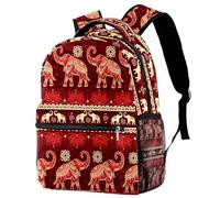 RODAILYCAY Laptop Backpack, Seamless Elephants Red Religion Belief Durable School Backpack for College High School, Water Resistant Travel Hiking Ruckpack