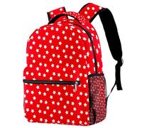 RODAILYCAY Laptop Backpack, White Star Pattern Christmas Red Durable School Backpack for College High School, Water Resistant Travel Hiking Ruckpack