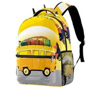 RODAILYCAY Laptop Backpack, Yellow Station Wagon Full of Luggage Durable School Backpack for College High School, Water Resistant Travel Hiking Ruckpack