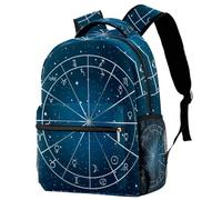 RODAILYCAY Laptop Backpack, Zodiac Signs Planets Symbols Durable School Backpack for College High School, Water Resistant Travel Hiking Ruckpack
