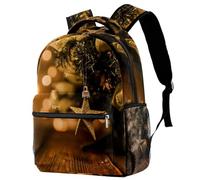 RODAILYCAY Little Decorated Fir Tree Wood Board Travel Laptop Backpack, College High School Backpack, Large Capacity Bookbag, Cute Backpack for Men Women