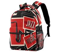 RODAILYCAY Music Sax Jazz Instrument Red Grey Travel Laptop Backpack, 16 Inch Large School Backpacks for Teen Boys and Girls, WaterProof Computer Bag Bookbag