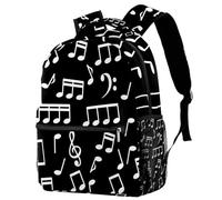 RODAILYCAY Musical Notes White on Black Travel Laptop Backpack, College High School Backpack, Large Capacity Bookbag, Cute Backpack for Men Women