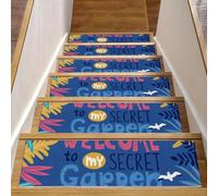 RODAILYCAY Non-Slip Stair Treads for Wooden Steps 15 Pack, 30" X 8" Stair Runner Rugs, Welcome to My Secret Garden Indoor Staircase Mats, Stairway Grip Step Treads for Dogs Kids Elders