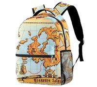 RODAILYCAY Old Pirate Map Skull Island Treasure School Backpack for Men & Women, Travel Bag with Laptop Compartmen, Lightweight School Bookbag, Middle High School Backpack for Boys Girls
