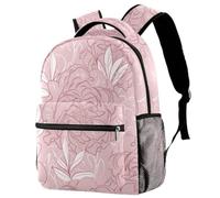 RODAILYCAY Peony Flower Grey Pink Backpack for Women, 16 Inch Laptop Backpack, College Bookbag School Bag, Water Resistant Travel Hiking Daypack