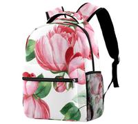 RODAILYCAY Peony Flowers Watercolor Botanical Pink Backpack for Women, 16 Inch Laptop Backpack, College Bookbag School Bag, Water Resistant Travel Hiking Daypack