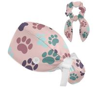 RODAILYCAY Ponytail Bouffant Cap, Dog Cat Paw Women Surgery Cap Long Hair, Adjustable Elastic Tie Back Hats with Sweatband