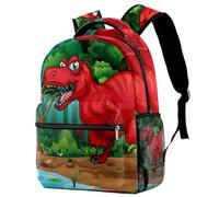 RODAILYCAY Red Dinosaur Walking in the Jungle Travel Laptop Backpack, College High School Backpack, Large Capacity Bookbag, Cute Backpack for Men Women