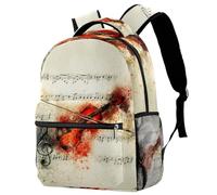 RODAILYCAY Retro Violin Music Note School Backpack for Men & Women, Travel Bag with Laptop Compartmen, Lightweight School Bookbag, Middle High School Backpack for Boys Girls