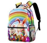 RODAILYCAY School Backpack for Men & Women, Bunnies Easter Eggs Rainbow Floating Balloons Travel Laptop Bag, Lightweight College Back Pack, Casual Bookbag Daypack
