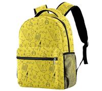 RODAILYCAY School Backpack, Large Bookbag, Hand Drawn Back To School Yellow Travel Laptop Backpack, Water Resistant College School Computer Bag for Teen, Girls, Boys, Fits 15.6" Notebook