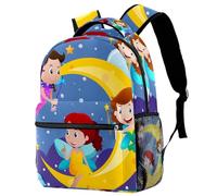 RODAILYCAY School Backpack, Large Bookbag, Three Fairies Flying over the Moon Travel Laptop Backpack, Waterproof College School Computer Bag for Teen, Girls, Boys, Fits 15.6" Notebook