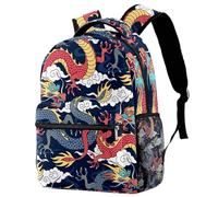 RODAILYCAY School Backpack, Large Bookbag, Traditional Chinese Dragon Pattern Travel Laptop Backpack, Water Resistant College School Computer Bag for Teen, Girls, Boys, Fits 15.6" Notebook