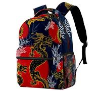 RODAILYCAY School Backpack, Large Capacity Bookbag, Asian Goldren Dragon Travel Laptop Backpack, Water Resistant College School Computer Bag for Teen, Girls, Boys, Fits 15.6 Inch Notebook