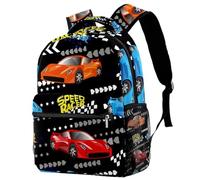 RODAILYCAY School Backpack, Large Capacity Bookbag, Cartoon Speed Racer Car Travel Laptop Backpack, Water Resistant College School Computer Bag for Teen, Girls, Boys, Fits 15.6" Notebook