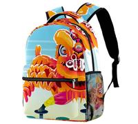 RODAILYCAY School Backpack, Large Capacity Bookbag, Chinese Lion Dance Poses Travel Laptop Backpack, Waterproof College School Computer Bag for Teen, Girls, Boys, Fits 15.6" Notebook
