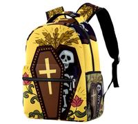 RODAILYCAY School Backpack, Large Capacity Bookbag, Cute Coffin Skeleton and Roses Travel Laptop Backpack, Waterproof College School Computer Bag for Teen, Girls, Boys, Fits 15.6" Notebook