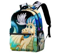 RODAILYCAY School Backpack, Large Capacity Bookbag, Dragon Sitting on Grass Travel Laptop Backpack, Water Resistant College School Computer Bag for Teen, Girls, Boys, Fits 15.6" Notebook
