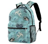 RODAILYCAY School Backpack, Large Capacity Bookbag, Dragon Waves Travel Laptop Backpack, Water Resistant College School Computer Bag for Teen, Girls, Boys, Fits 15.6 Inch Notebook