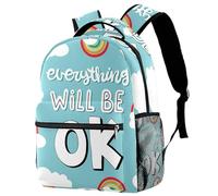 RODAILYCAY School Backpack, Large Capacity Bookbag, Everything Will Be Ok Blue Travel Laptop Backpack, Water Resistant College School Computer Bag for Teen, Girls, Boys, Fits 15.6" Notebook