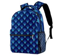 RODAILYCAY School Backpack, Large Capacity Bookbag, Fish Scales Blue Pattern Travel Laptop Backpack, Waterproof College School Computer Bag for Teen, Girls, Boys, Fits 15.6 Inch Notebook