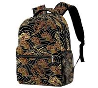 RODAILYCAY School Backpack, Large Capacity Bookbag, Japanese Dragon Clouds Wave Travel Laptop Backpack, Water Resistant College School Computer Bag for Girls, Boys, Fits 15.6" Notebook