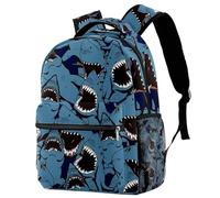 RODAILYCAY School Backpack, Large Capacity Bookbag, Sea Angry Shark Teeth Travel Laptop Backpack, Waterproof College School Computer Bag for Teen, Girls, Boys, Fits 15.6 Inch Notebook