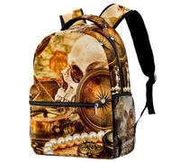 RODAILYCAY School Backpack, Large Capacity Bookbag, Skull Compass Treasure Travel Laptop Backpack, Water Resistant College School Computer Bag for Teen, Girls, Boys, Fits 15.6 Inch Notebook