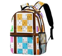 RODAILYCAY School Backpack, Large Capacity Bookbag, Sudoku Game Travel Laptop Backpack, Water Resistant College School Computer Bag for Teen, Girls, Boys, Fits 15.6 Inch Notebook