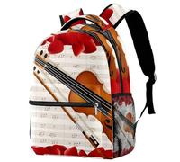 RODAILYCAY School Backpack, Large Capacity Bookbag, Violin Notes Key Red Petals Travel Laptop Backpack, Waterproof College School Computer Bag for Teen, Girls, Boys, Fits 15.6" Notebook