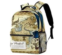 RODAILYCAY Skull Island Treasure Map Backpack for Women, 16 Inch Laptop Backpack, College Bookbag School Bag, Water Resistant Travel Hiking Daypack
