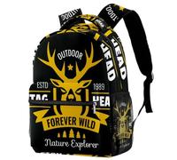RODAILYCAY Stag Head Deer Skull Black Background School Backpack, Kids Backpack, Waterproof Rucksack Casual Daypack, Book Bag Laptop Bag for Men Women