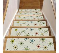 RODAILYCAY Stair Treads Carpet, Geometry Atomic Stars 15 Packs Anti-Slip Stair Tread Pads, 8" x 30" Staircase Runner for Wooden Steps Indoor, Reused Step Cover Mat for Kids Elders Pets